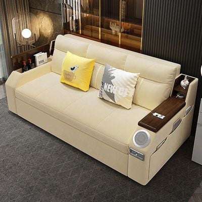 Modern Smart Sofa Bed -Multi Functions -With Bult-in Storage Space - Bluetooth Speaker - USB Ports 240cm - Off White