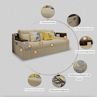 Modern Smart Sofa Bed -Multi Functions -With Bult-in Storage Space - Bluetooth Speaker - USB Ports 240cm - Off White