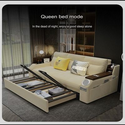 Modern Smart Sofa Bed -Multi Functions -With Bult-in Storage Space - Bluetooth Speaker - USB Ports 240cm - Off White