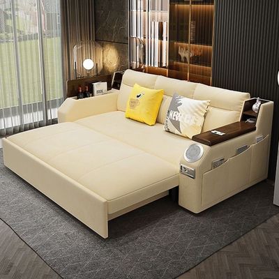 Modern Smart Sofa Bed -Multi Functions -With Bult-in Storage Space - Bluetooth Speaker - USB Ports 240cm - Off White