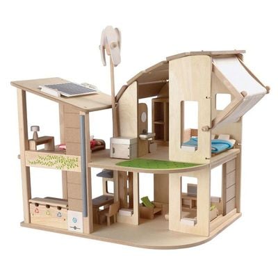 Green Dollhouse With Furniture