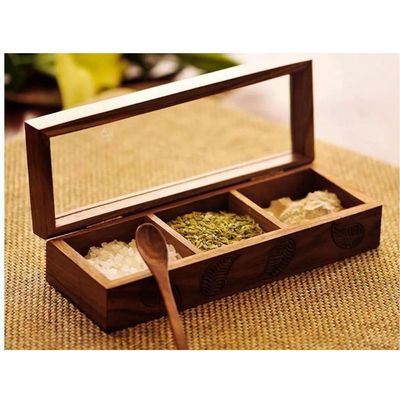 Acewood Dry Fruit serving box, spice box,dates serving tray, nuts box, dry fruit tray, Dry Fruit gift box, Dry Fruit Containers, Diwali gift, Jewelry Box, Multi Utility Storage Container with Spoon 