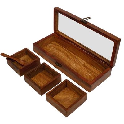 Acewood Dry Fruit serving box, spice box,dates serving tray, nuts box, dry fruit tray, Dry Fruit gift box, Dry Fruit Containers, Diwali gift, Jewelry Box, Multi Utility Storage Container with Spoon 