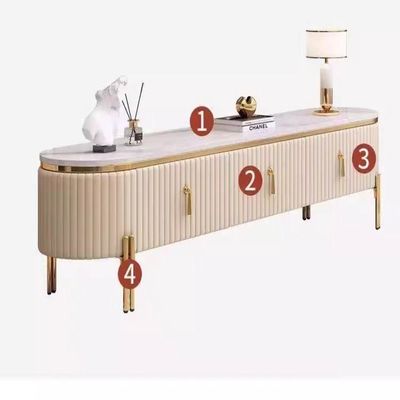 TV Coffee Tables Set - Marble Top - Golden Legs 200cm -White