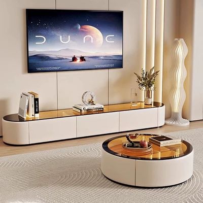 TV Coffee Tables Set - Latest Model - Glass Top With LED Light - 200cm -White