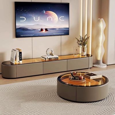 TV Coffee Tables Set - Latest Model - Glass Top With LED Light - 200cm -Brown