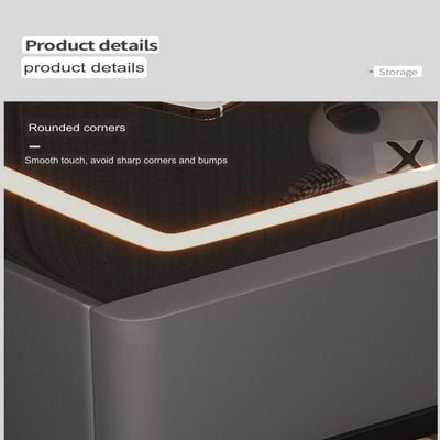 Smart Bedside with Safe Box -LED Light - Wireless Charger - Dark Gray