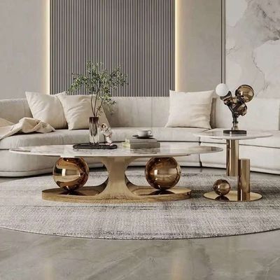 Living room Coffee Table - Oval Slate Marble Top - Modern Style -Shiny 120cm Gold