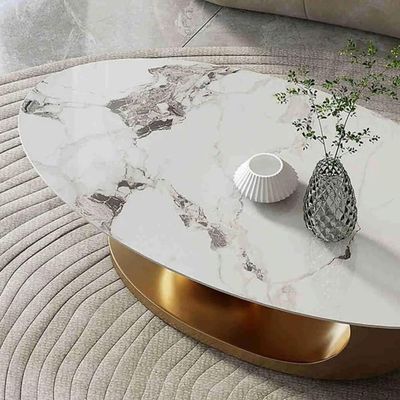 Living room Coffee Table - Oval Slate Marble Top - Modern Style -Shiny 120cm Gold