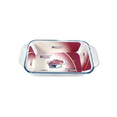 Rectangular Glass Loaf & Baking Dish, 1.8 lt Capacity, 26.4x13 cm Diameter, 7.7 cm Height, Clear  