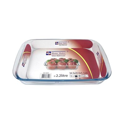 Rectangular Glass Baking Dish, 2.2 lt Capacity, 34.5x20.6 cm Diameter, 5.1 cm Height, Clear