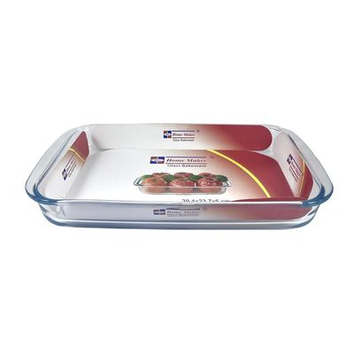 Home Maker Rectangular Glass Baking Dish, 2.9 lt Capacity, 39.4x23.7 cm Diameter, 5 cm Height, Clear
