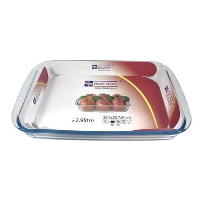 Rectangular Glass Baking Dish, 2.9 lt Capacity, 39.4x23.7 cm Diameter, 5 cm Height, Clear