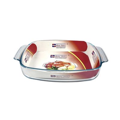 Home Maker Curve Rectangular Deep Glass Baking Dish, 2.9 lt Capacity, 33.9x22 cm Diameter, 6.4 cm Height, Clear
