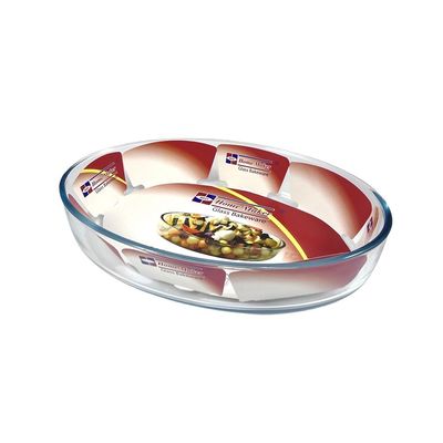 Oval Glass Baking Dish, 3.2 lt Capacity, 34.9x24.6 cm Diameter, 6.6 cm Height, Clear