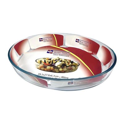 Oval Glass Baking Dish, 4 lt Capacity, 39.1x27.6 cm Diameter, 6.7 cm Height, Clear