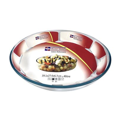 Oval Glass Baking Dish, 4 lt Capacity, 39.1x27.6 cm Diameter, 6.7 cm Height, Clear