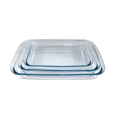 3-Piece Rectangular Glass Baking Dish Set, 2.9 lt + 2.2 lt + 1.6 lt Capacity, Clear