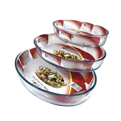 3-Piece Oval Glass Baking Dish Set, 4 lt + 3.2 lt + 2.4 lt Capacity, Clear