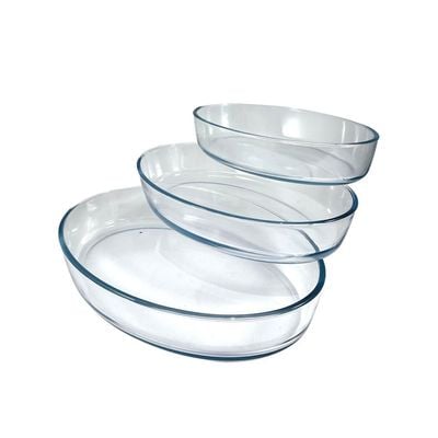 3-Piece Oval Glass Baking Dish Set, 4 lt + 3.2 lt + 2.4 lt Capacity, Clear