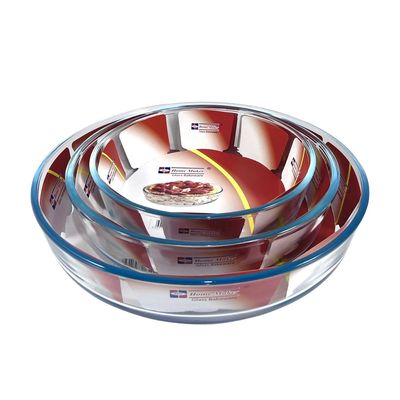 Home Maker 3-Piece ROund Glass Baking Dish Set, 3 lt + 2.1 lt + 1.5 lt Capacity, Clear