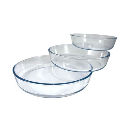 3-Piece ROund Glass Baking Dish Set, 3 lt + 2.1 lt + 1.5 lt Capacity, Clear