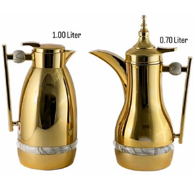 2-Piece Tea & Coffee Flask - 0.7 Liter & 1 Liter Capacity - Glass Inner - ABS Body - Gold