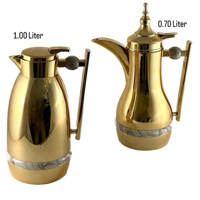 2-Piece Tea & Coffee Flask - 0.7 Liter & 1 Liter Capacity - Glass Inner - ABS Body - Gold