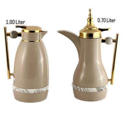 2-Piece Tea & Coffee Flask - 0.7 Liter & 1 Liter Capacity - Glass Inner - ABS Body - Light Coffee & Gold