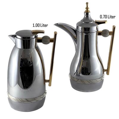 2-Piece Tea & Coffee Flask - 0.7 Liter & 1 Liter Capacity - Glass Inner - ABS Body - Silver & Gold