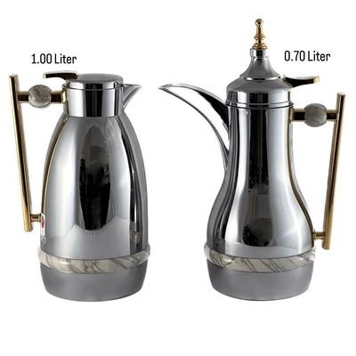 2-Piece Tea & Coffee Flask - 0.7 Liter & 1 Liter Capacity - Glass Inner - ABS Body - Silver & Gold