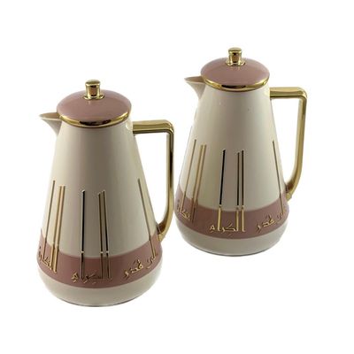 2-Piece Tea & Coffee Flask - 1 Liter & 1 Liter Capacity - Glass Inner - ABS Body - White & Pink & Gold