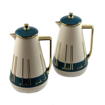 2-Piece Tea & Coffee Flask - 1 Liter & 1 Liter Capacity - Glass Inner - ABS Body - White & Petrol Green & Gold