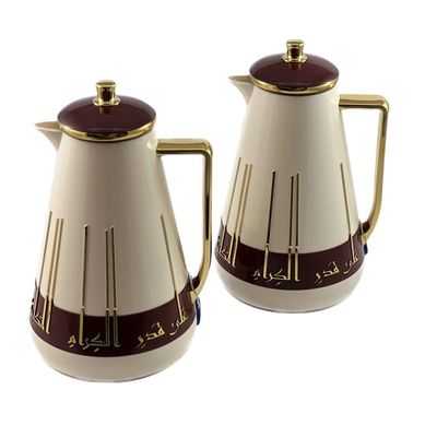 2-Piece Tea & Coffee Flask - 1 Liter & 1 Liter Capacity - Glass Inner - ABS Body - White & Burgundy & Gold