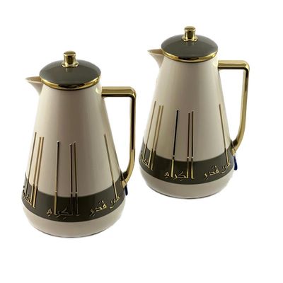 2-Piece Tea & Coffee Flask - 1 Liter & 1 Liter Capacity - Glass Inner - ABS Body - White & Grey & Gold