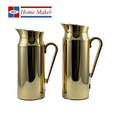 2-Piece Tea & Coffee Flask - 0.75 Liter & 1 Liter Capacity - Glass Inner - Steel Body - Gold