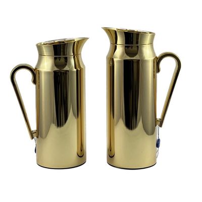 2-Piece Tea & Coffee Flask - 0.75 Liter & 1 Liter Capacity - Glass Inner - Steel Body - Gold