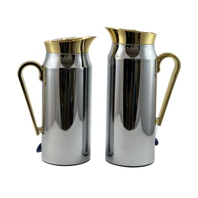 2-Piece Tea & Coffee Flask - 0.75 Liter & 1 Liter Capacity - Glass Inner - Steel Body - Silver & Gold