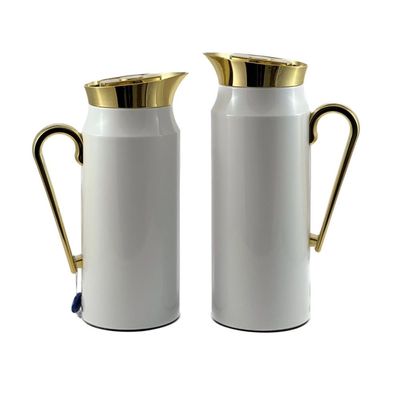 2-Piece Tea & Coffee Flask - 0.75 Liter & 1 Liter Capacity - Glass Inner - Steel Body - White & Gold