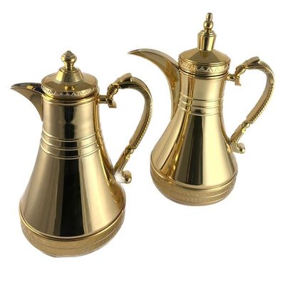 2-Piece Tea & Coffee Flask - 0.75 Liter & 1 Liter Capacity - Glass Inner - Steel Body - Gold