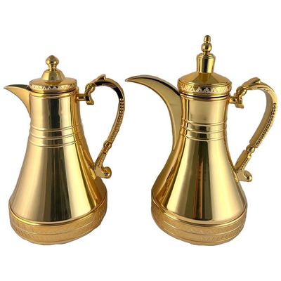 2-Piece Tea & Coffee Flask - 0.75 Liter & 1 Liter Capacity - Glass Inner - Steel Body - Gold