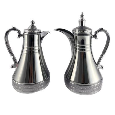 2-Piece Tea & Coffee Flask - 0.75 Liter & 1 Liter Capacity - Glass Inner - Steel Body - Silver