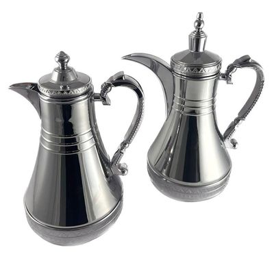 2-Piece Tea & Coffee Flask - 0.75 Liter & 1 Liter Capacity - Glass Inner - Steel Body - Silver