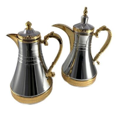 2-Piece Tea & Coffee Flask - 0.75 Liter & 1 Liter Capacity - Glass Inner - Steel Body - Silver & Gold