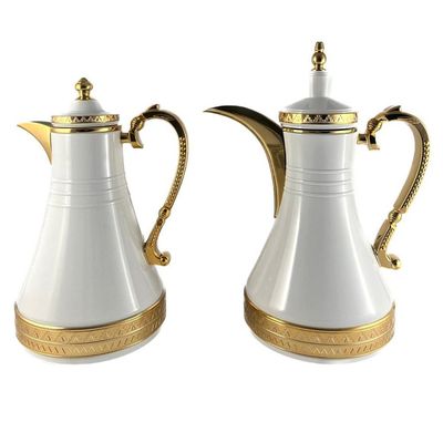 2-Piece Tea & Coffee Flask - 0.75 Liter & 1 Liter Capacity - Glass Inner - Steel Body - White & Gold