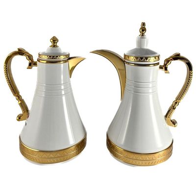 2-Piece Tea & Coffee Flask - 0.75 Liter & 1 Liter Capacity - Glass Inner - Steel Body - White & Gold