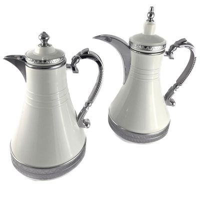 2-Piece Tea & Coffee Flask - 0.75 Liter & 1 Liter Capacity - Glass Inner - Steel Body - White & Silver