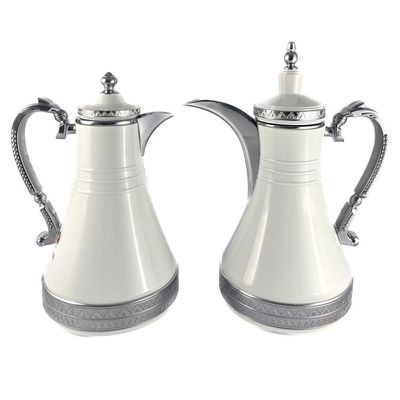 2-Piece Tea & Coffee Flask - 0.75 Liter & 1 Liter Capacity - Glass Inner - Steel Body - White & Silver