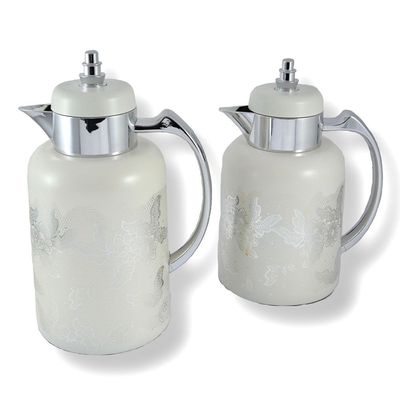 2-Piece Tea & Coffee Flask - 0.7 Liter & 1 Liter Capacity - Glass Inner - ABS Body - White & Silver