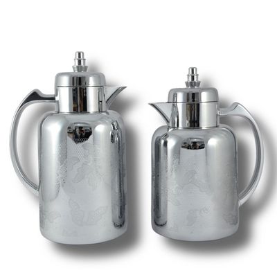 2-Piece Tea & Coffee Flask - 0.7 Liter & 1 Liter Capacity - Glass Inner - ABS Body - Silver